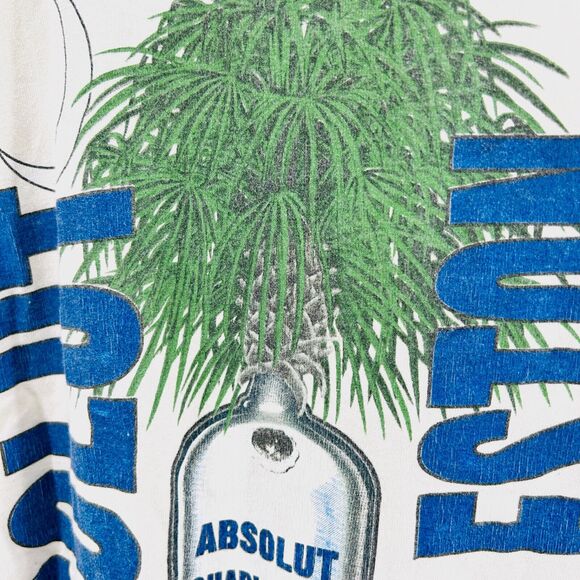 Vintage 90s Absolut Charleston Cream Blue Graphic 100% CottonT-Shirt - Picture 4 of 10